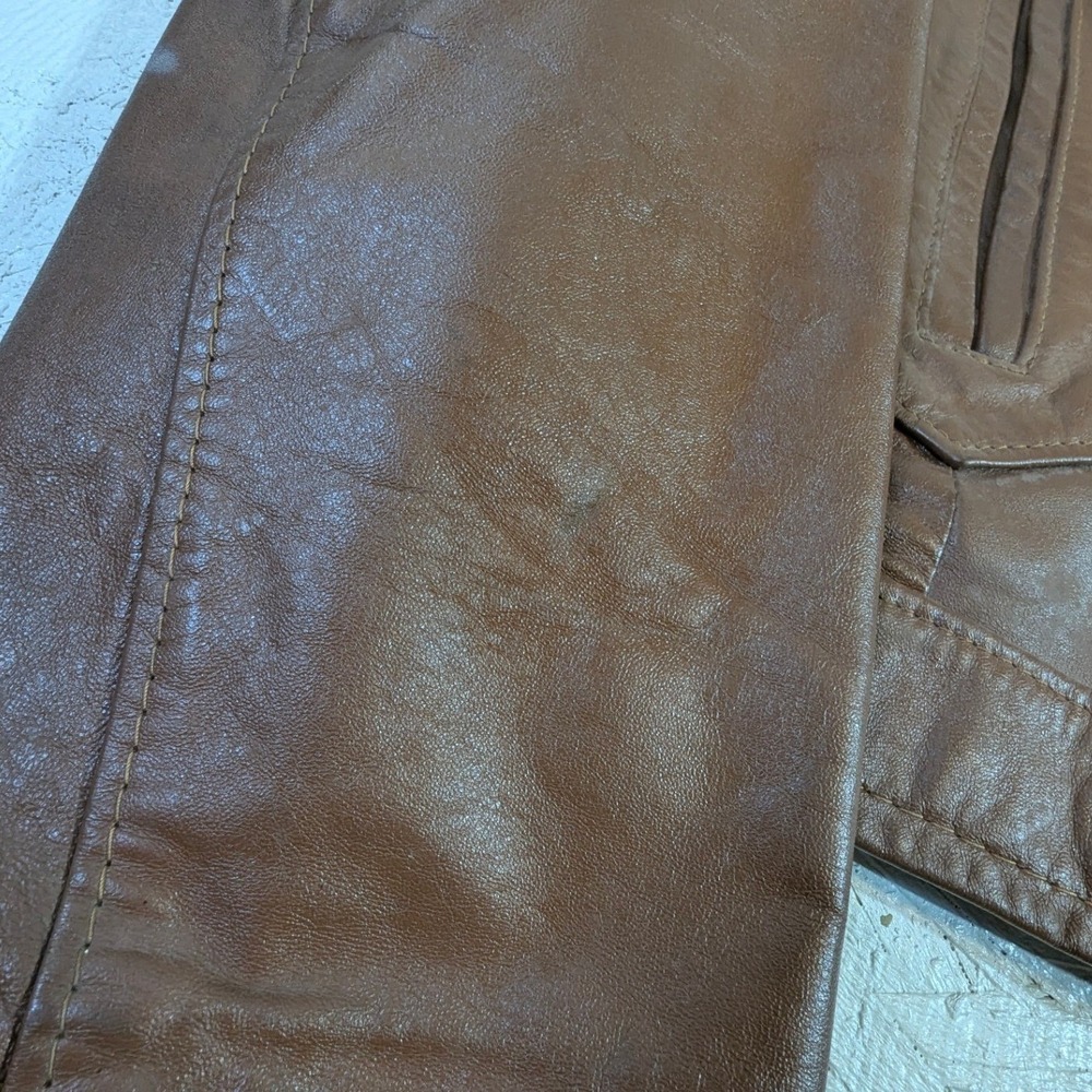 Vintage Jean Pierre Brown Leather Jacket Made in Argentina 42 Mens 80s Shacket - Picture 12 of 16